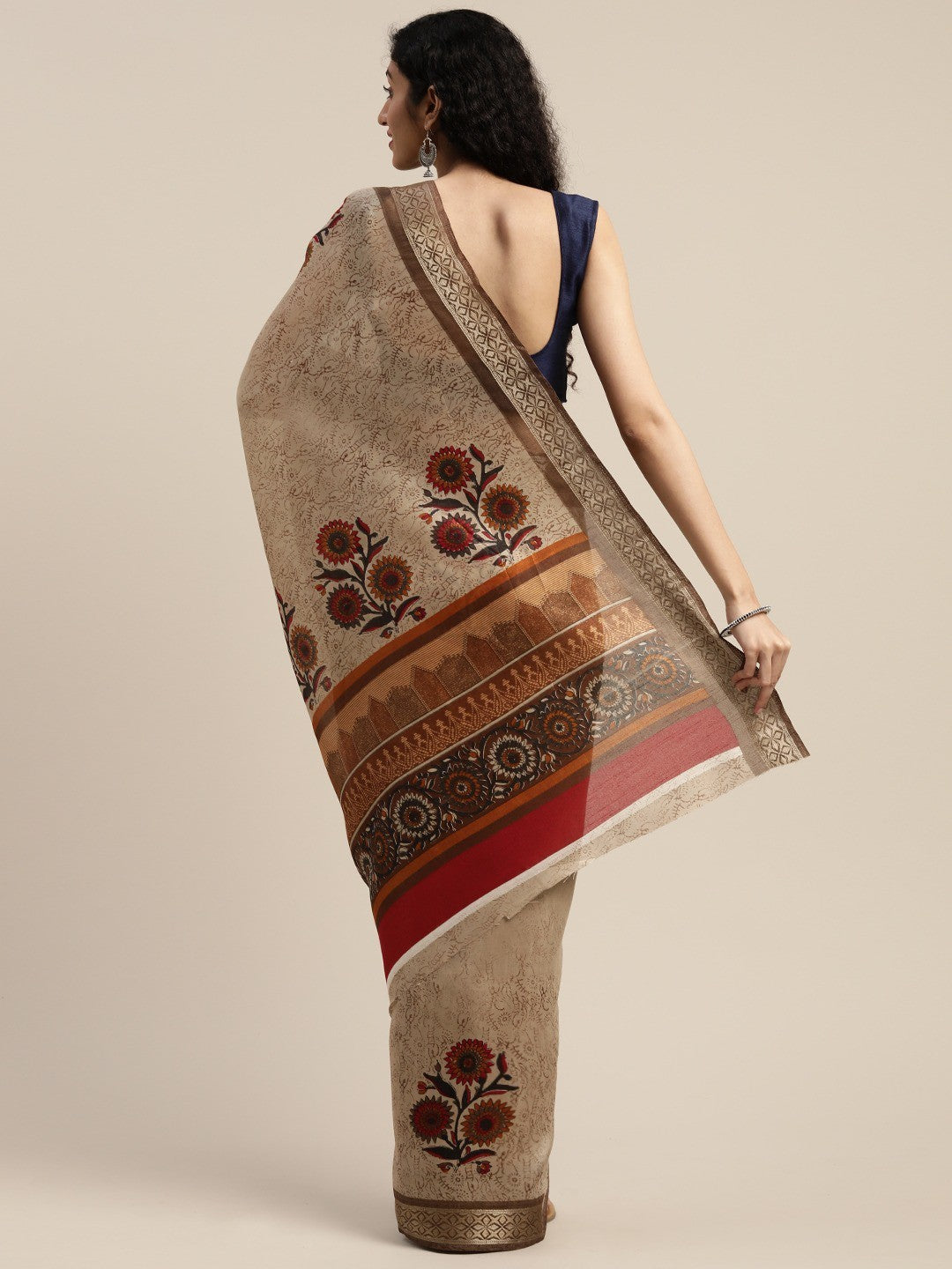 Women's Beige Art Silk Printed Saree