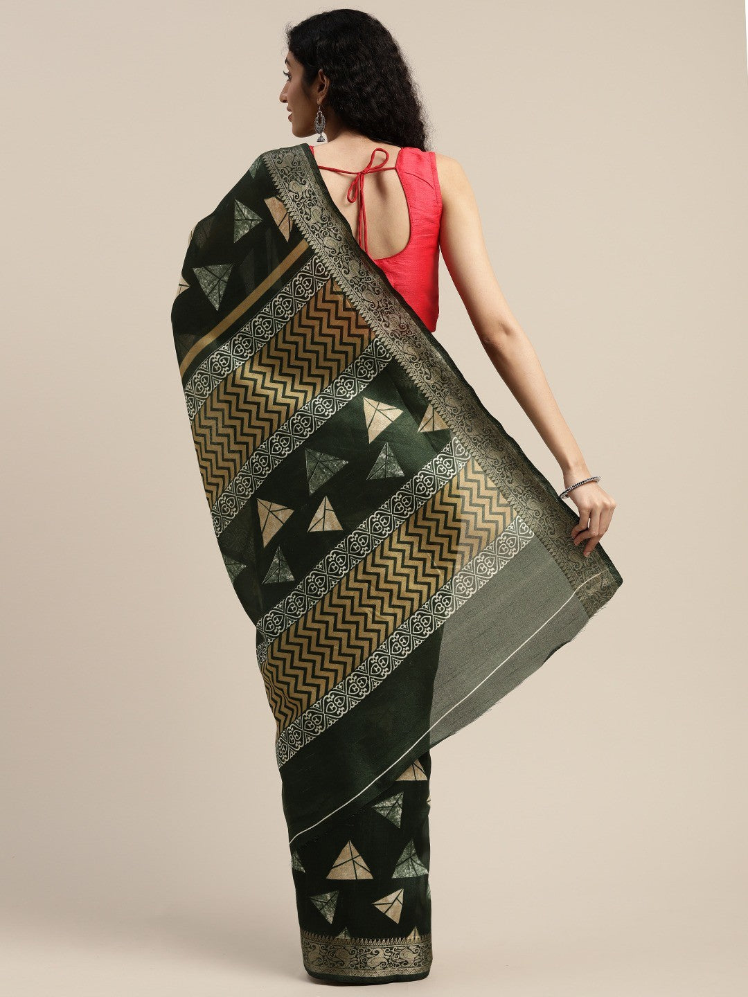 Women's Dark Green Art Silk Printed Saree