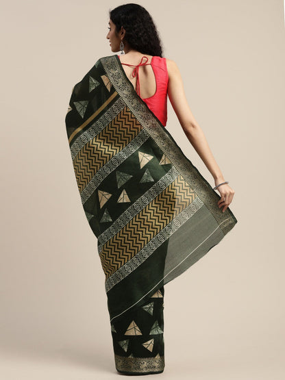 Women's Dark Green Art Silk Printed Saree