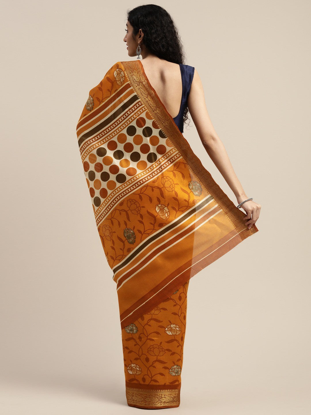 Women's Yellow Art Silk Printed Saree