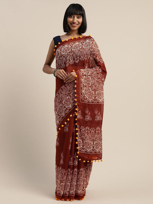 Women's Brown Art Silk Printed Saree