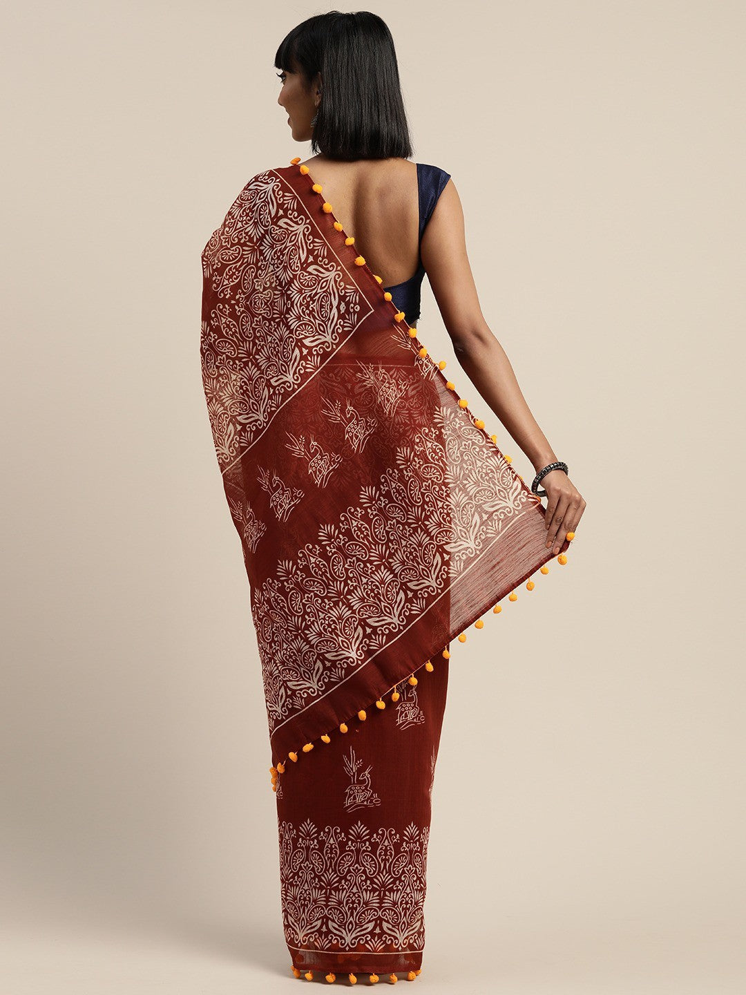 Women's Brown Art Silk Printed Saree