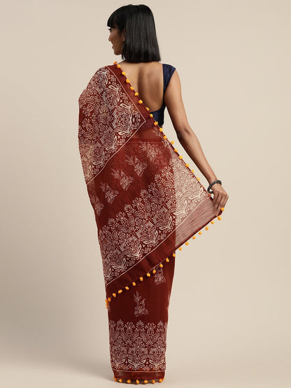 Women's Brown Art Silk Printed Saree
