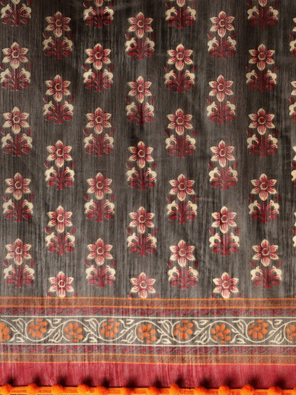 Women's Brown Silk Blend Printed Saree