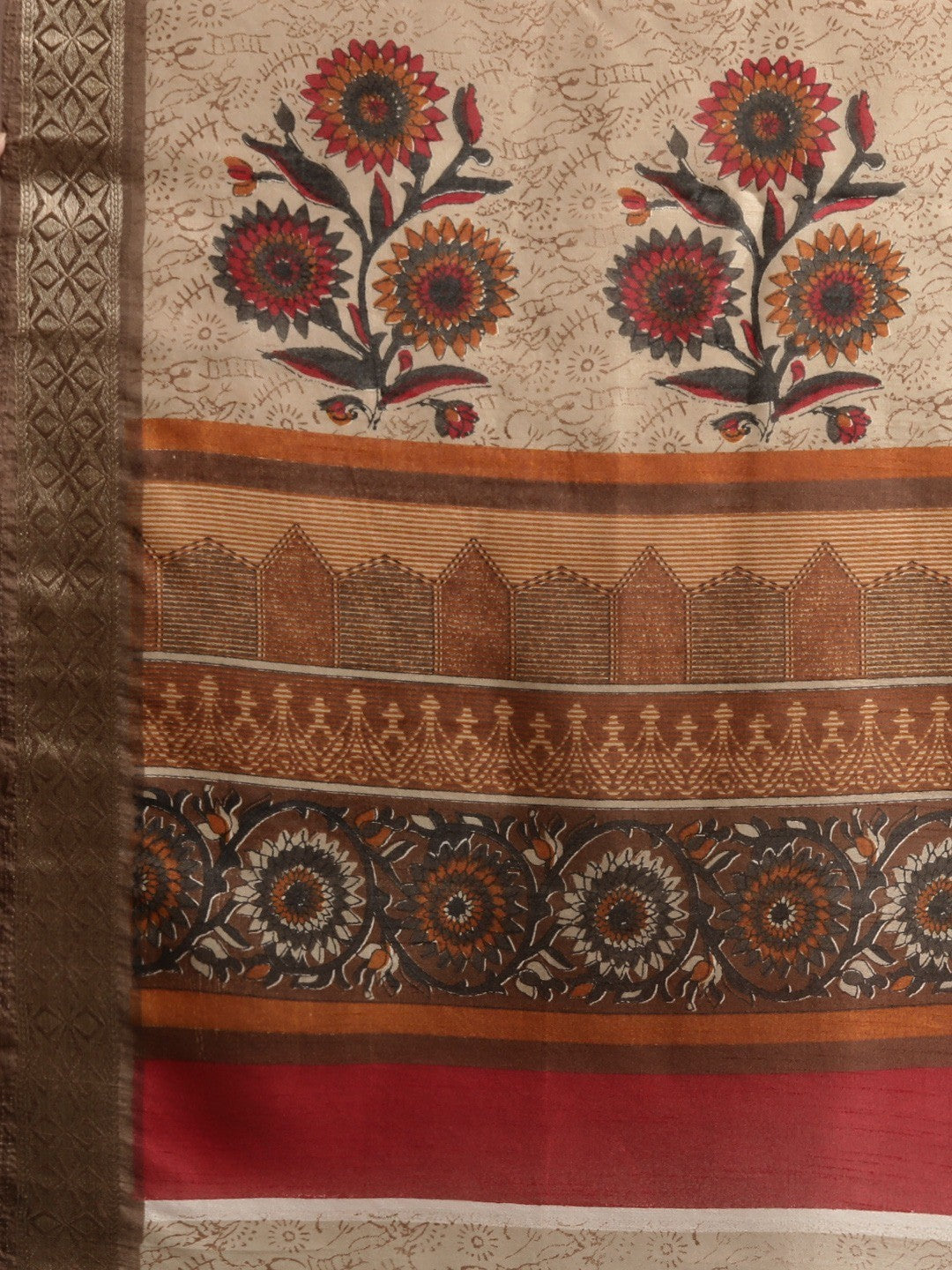 Women's Brown Silk Blend Printed Saree