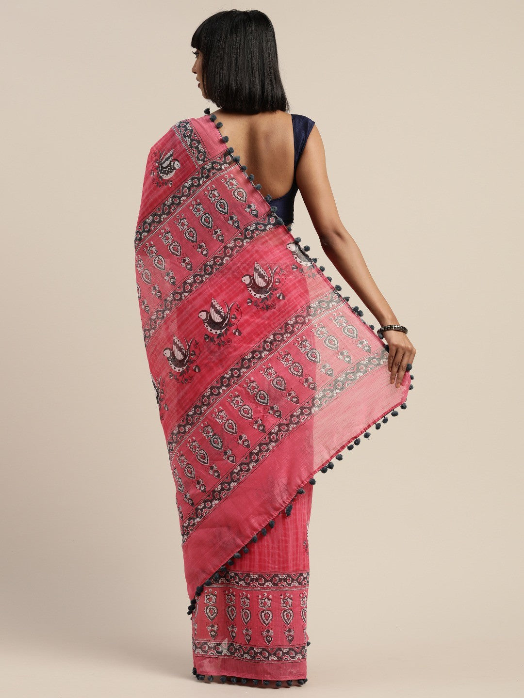 Women's Pink Art Silk Printed Saree