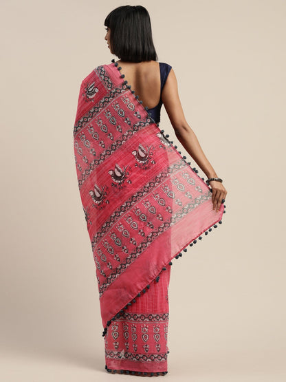 Women's Pink Art Silk Printed Saree