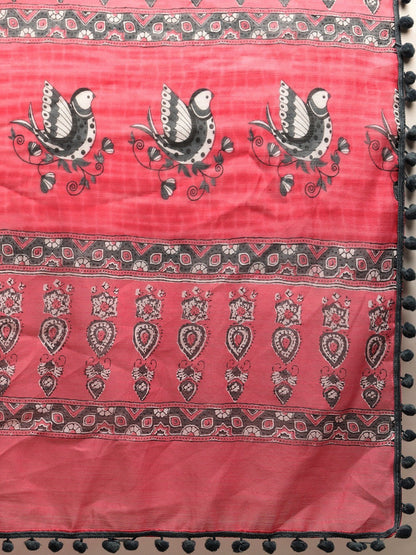 Women's Pink Art Silk Printed Saree