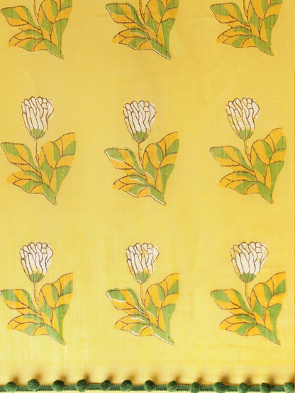 Women's Yellow Art Silk Printed Saree
