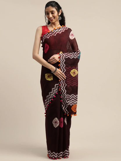 Women's Brown Art Silk Printed Saree
