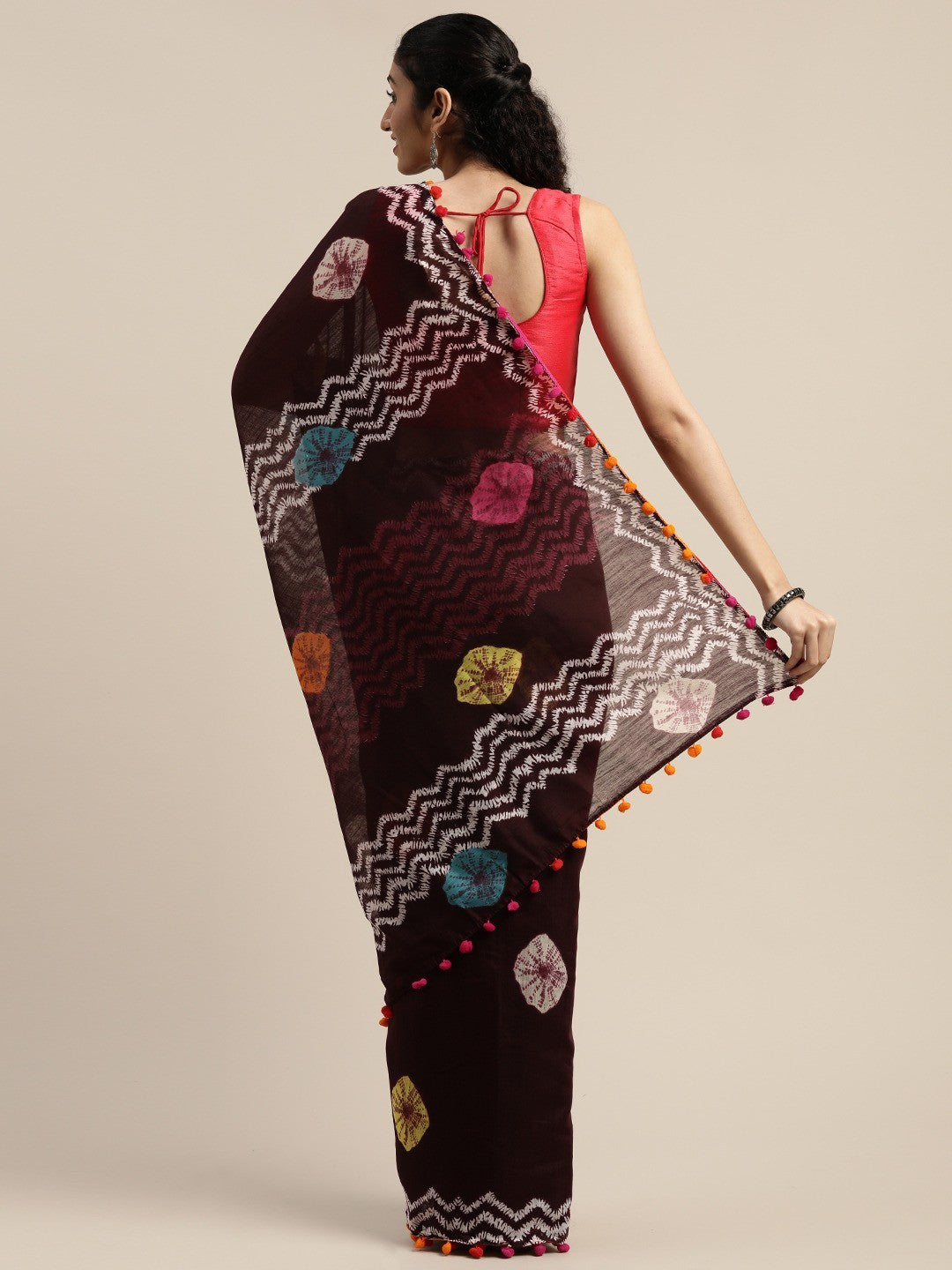 Women's Brown Art Silk Printed Saree