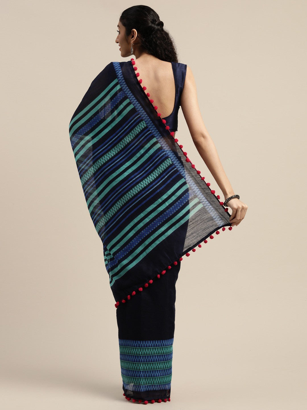 Women's Dark Blue Art Silk Printed Saree
