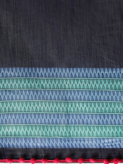 Women's Dark Blue Art Silk Printed Saree