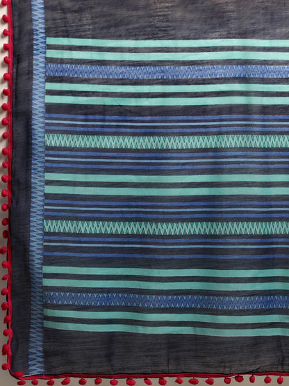 Women's Dark Blue Art Silk Printed Saree