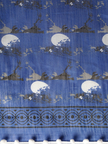 Women's Blue Art Silk Printed Saree