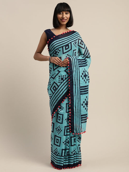 Women's Blue Art Silk Printed Saree
