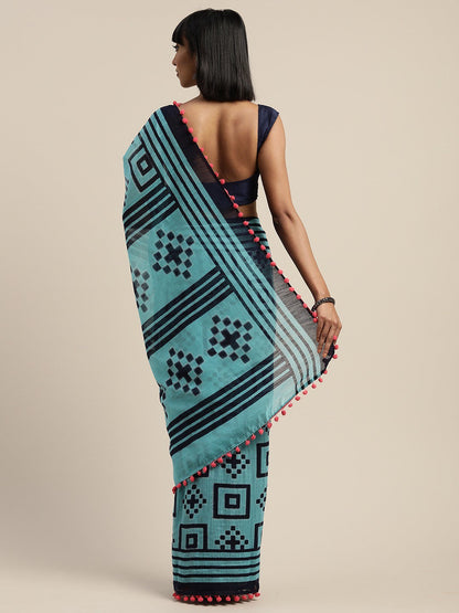 Women's Blue Art Silk Printed Saree
