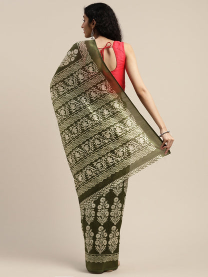 Women's Green Art Silk Printed Saree