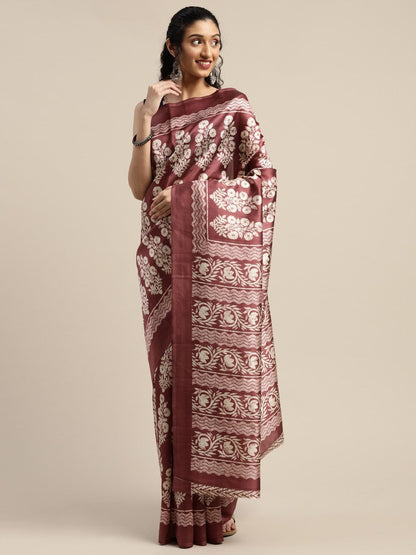 Women's Purple Art Silk Printed Saree