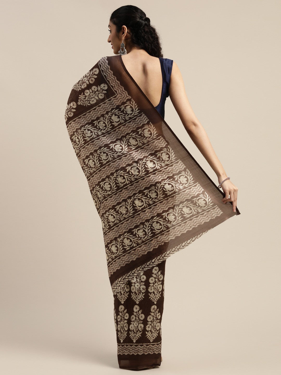 Women's Brown Art Silk Printed Saree