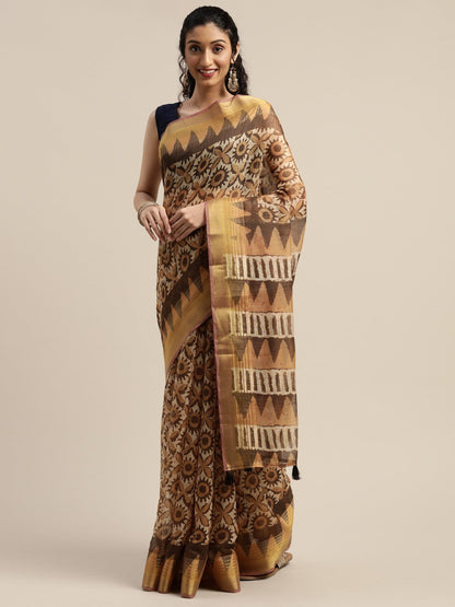 Women's Brown Art Silk Printed Saree