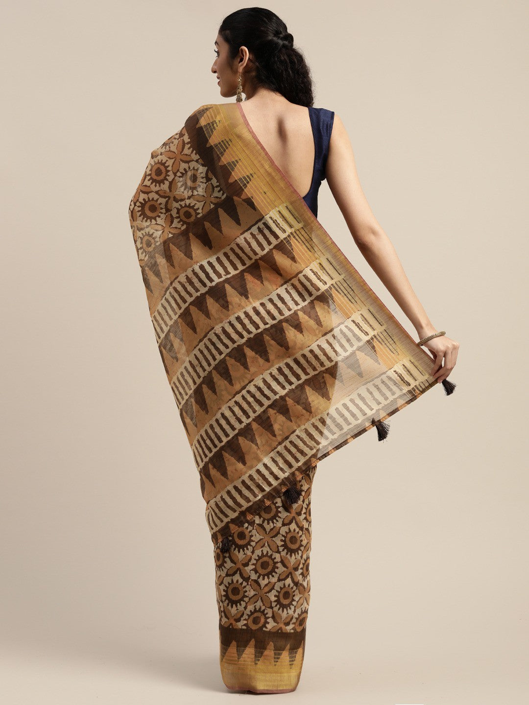 Women's Brown Art Silk Printed Saree