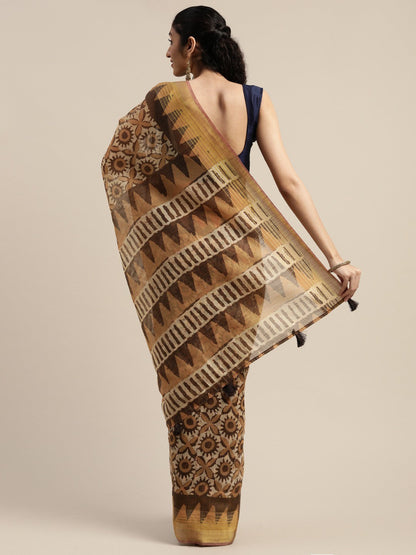 Women's Brown Art Silk Printed Saree