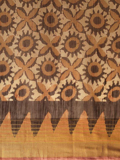 Women's Brown Art Silk Printed Saree