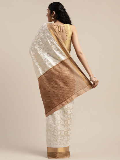 Women's White Art Silk Printed Saree