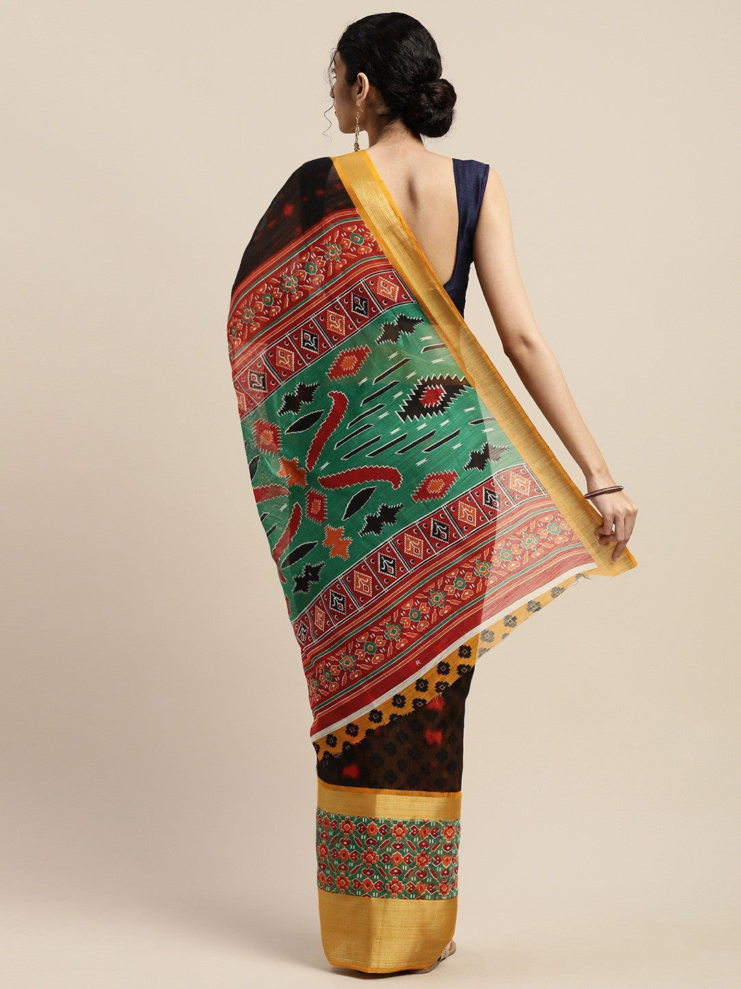 Women's Black Art Silk Printed Saree