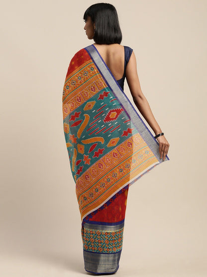 Women's Red Art Silk Printed Saree