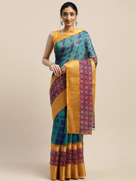 Women's Blue Art Silk Printed Saree