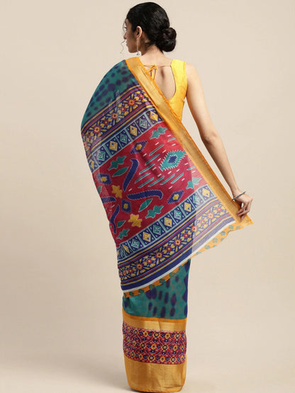 Women's Blue Art Silk Printed Saree