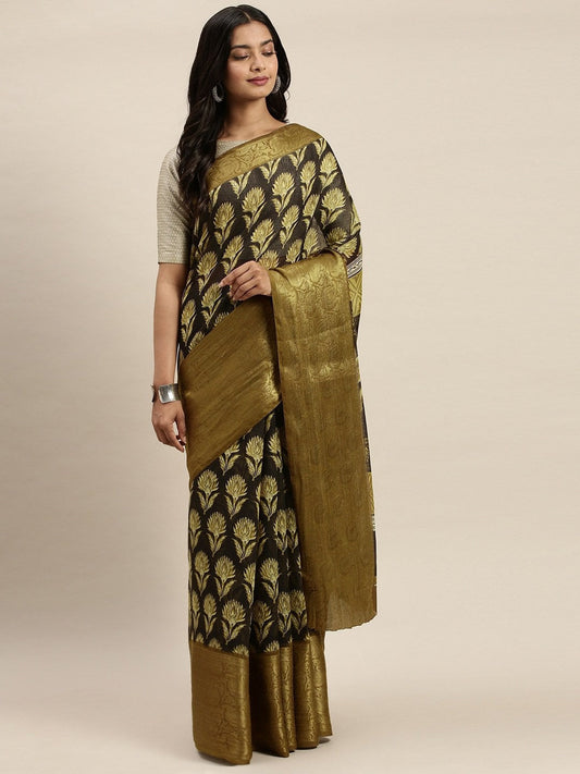 Women's Black Art Silk Printed Saree