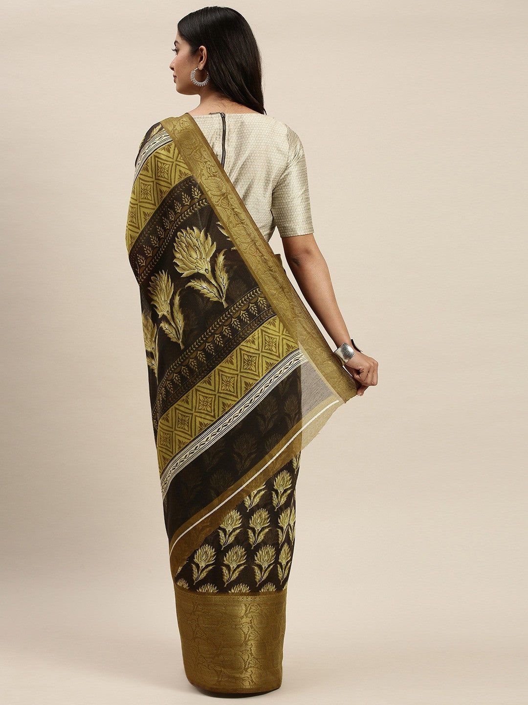 Women's Black Art Silk Printed Saree