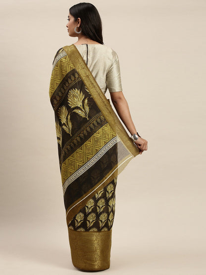 Women's Black Art Silk Printed Saree