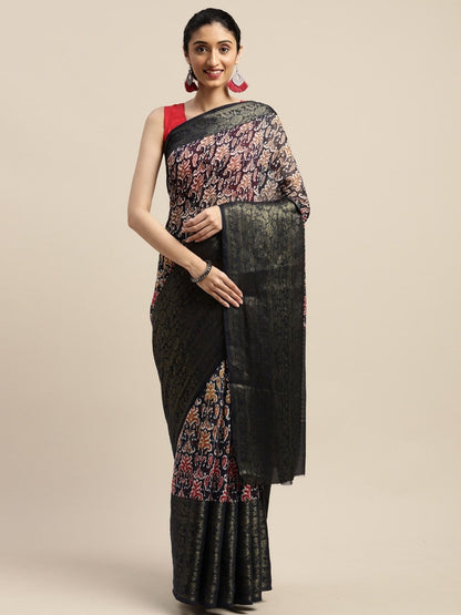 Women's Black Art Silk Printed Saree
