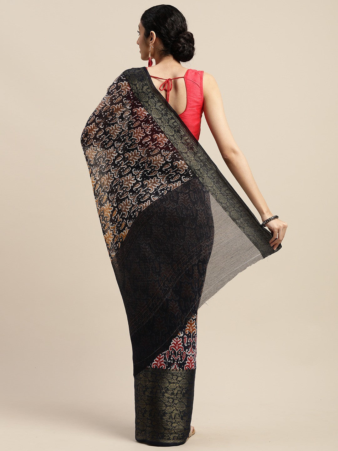Women's Black Art Silk Printed Saree