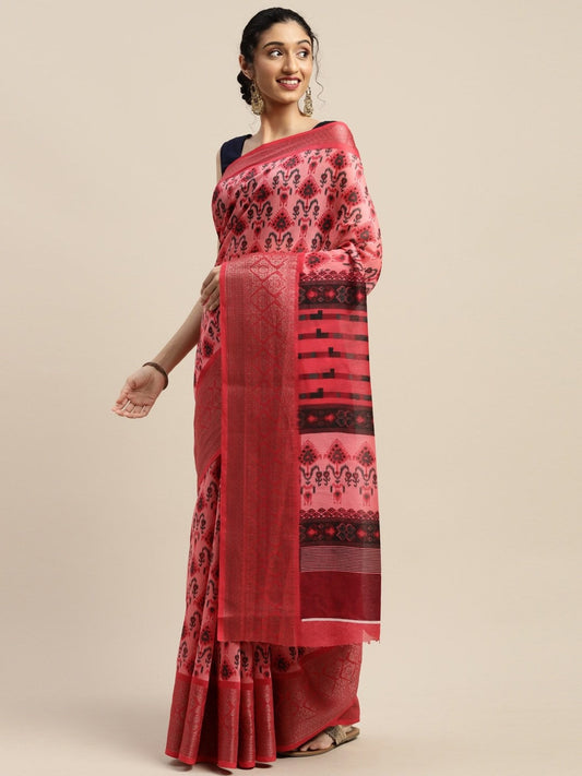 Women's Red Art Silk Printed Saree