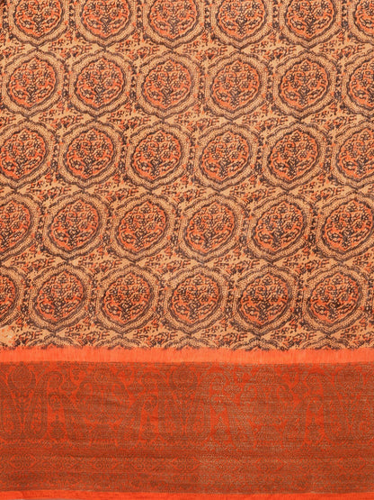 Women's Orange Art Silk Printed Saree