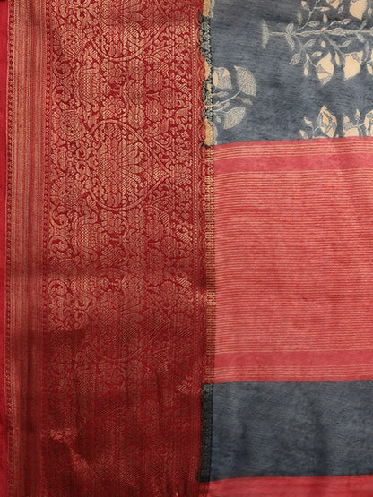 Women's Dark Blue Art Silk Printed Saree