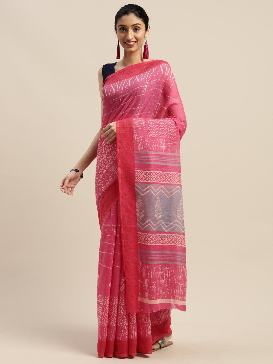 Women's Pink Art Silk Printed Saree