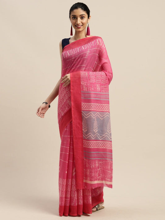 Women's Pink Art Silk Printed Saree