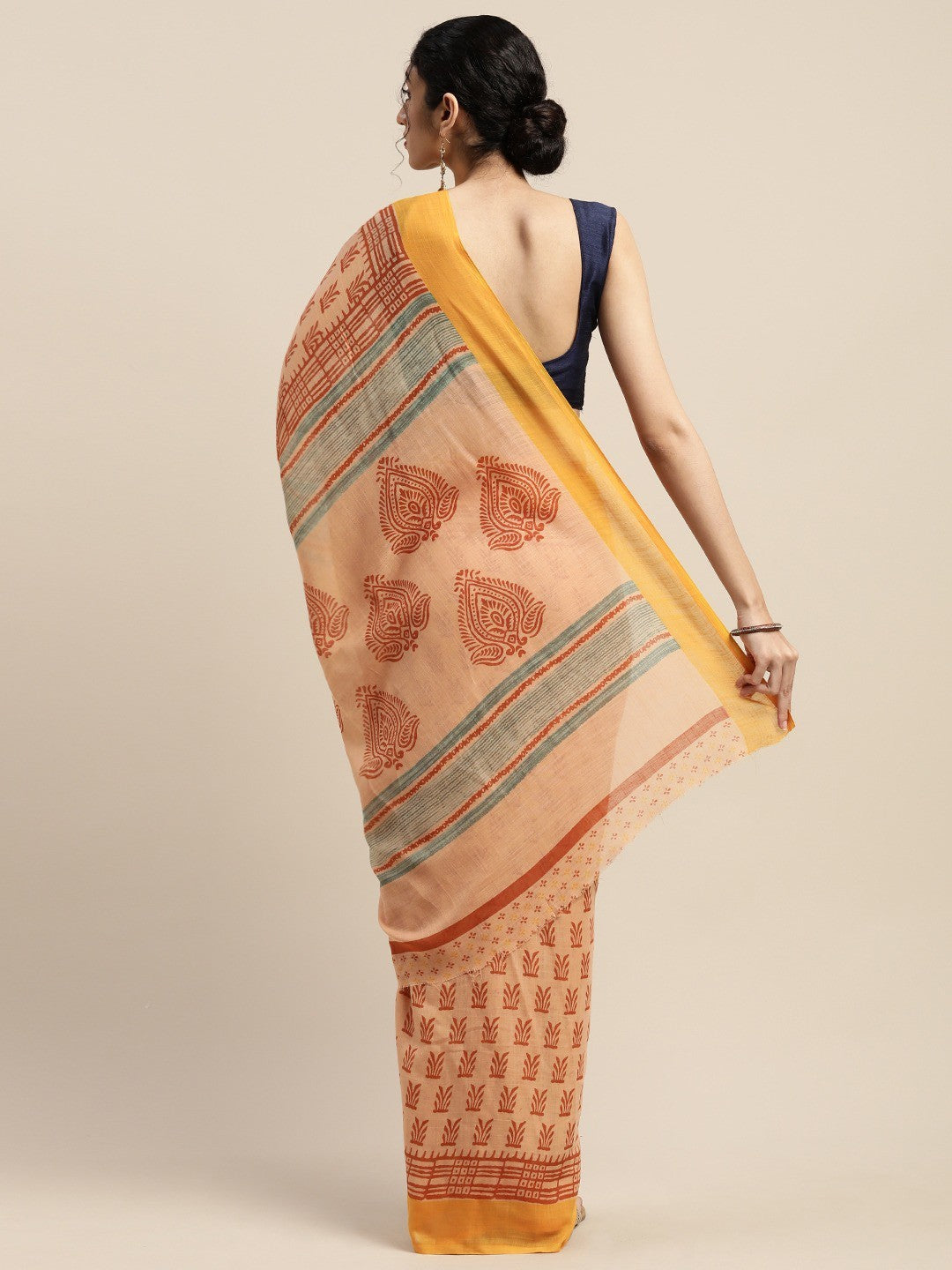 Women's Orange Art Silk Printed Saree