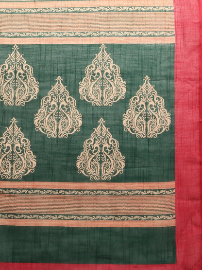 Women's Dark Green Art Silk Printed Saree