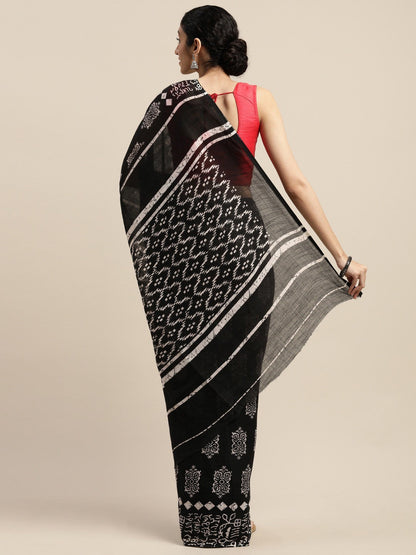 Women's Black Art Silk Printed Saree