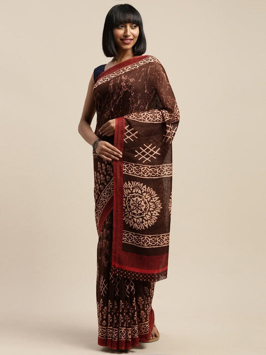Women's Brown Art Silk Printed Saree