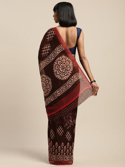 Women's Brown Art Silk Printed Saree