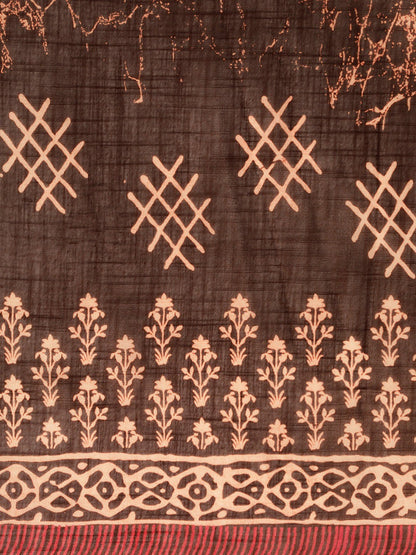 Women's Brown Art Silk Printed Saree