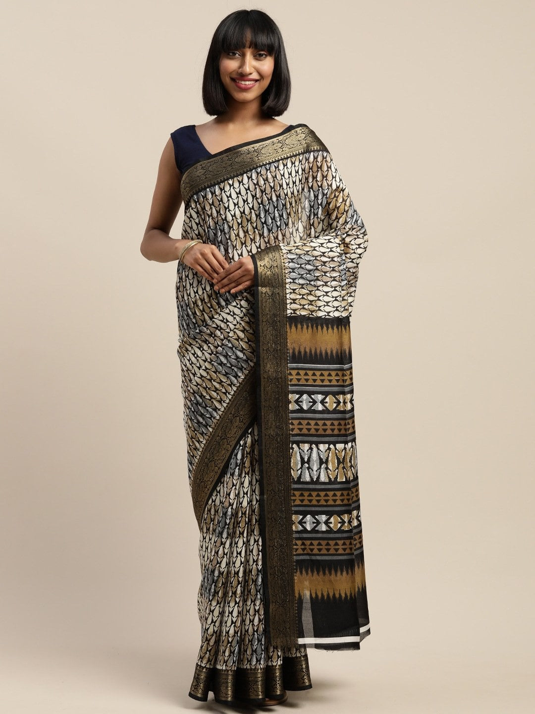 Women's Black Art Silk Printed Saree